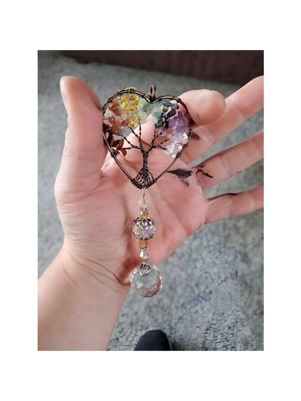 Suncatcher Window Hanging Tree of Life Heart Shaped Crystal